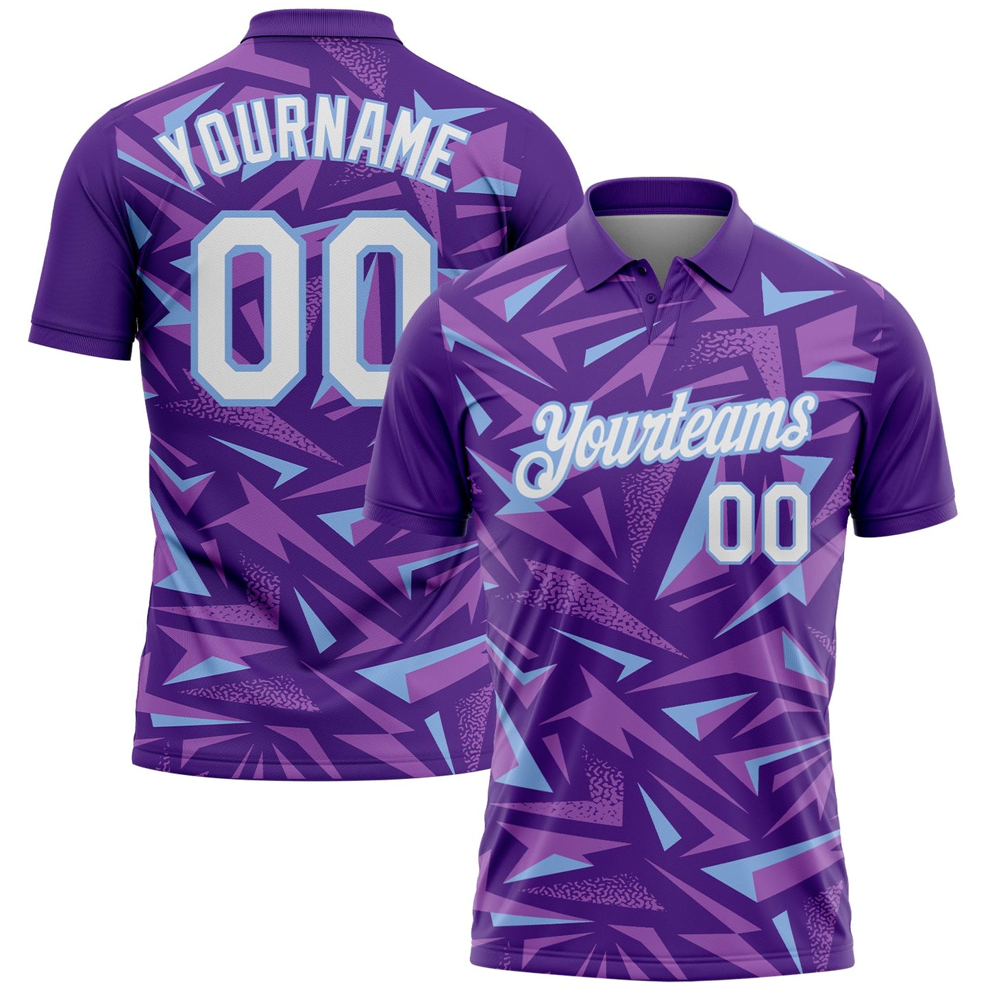 Custom Purple White Medium Purple-Light Blue Cyber Mecha E-sport Geometric Shards Spike Performance Polo Shirt - Main View