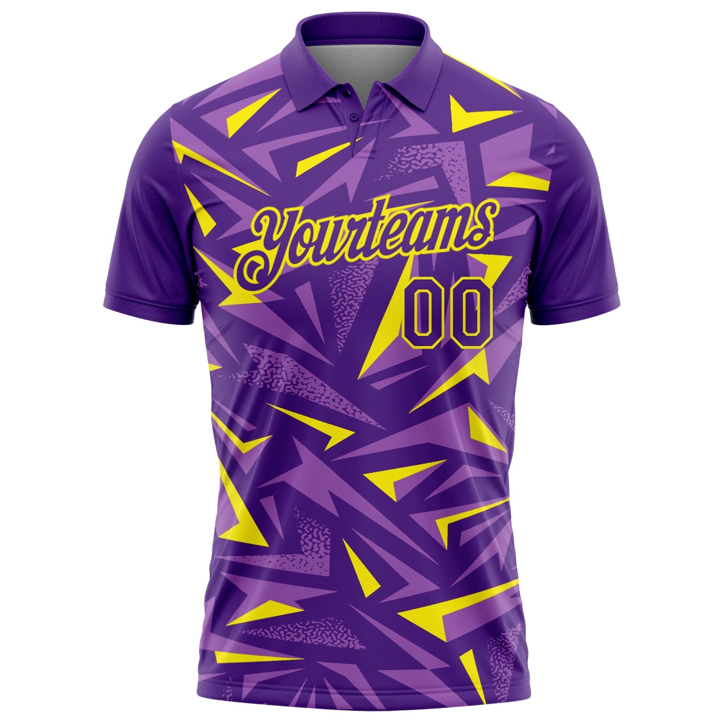 Custom Purple Medium Purple-Light Yellow Cyber Mecha E-sport Geometric Shards Spike Performance Polo Shirt view 2