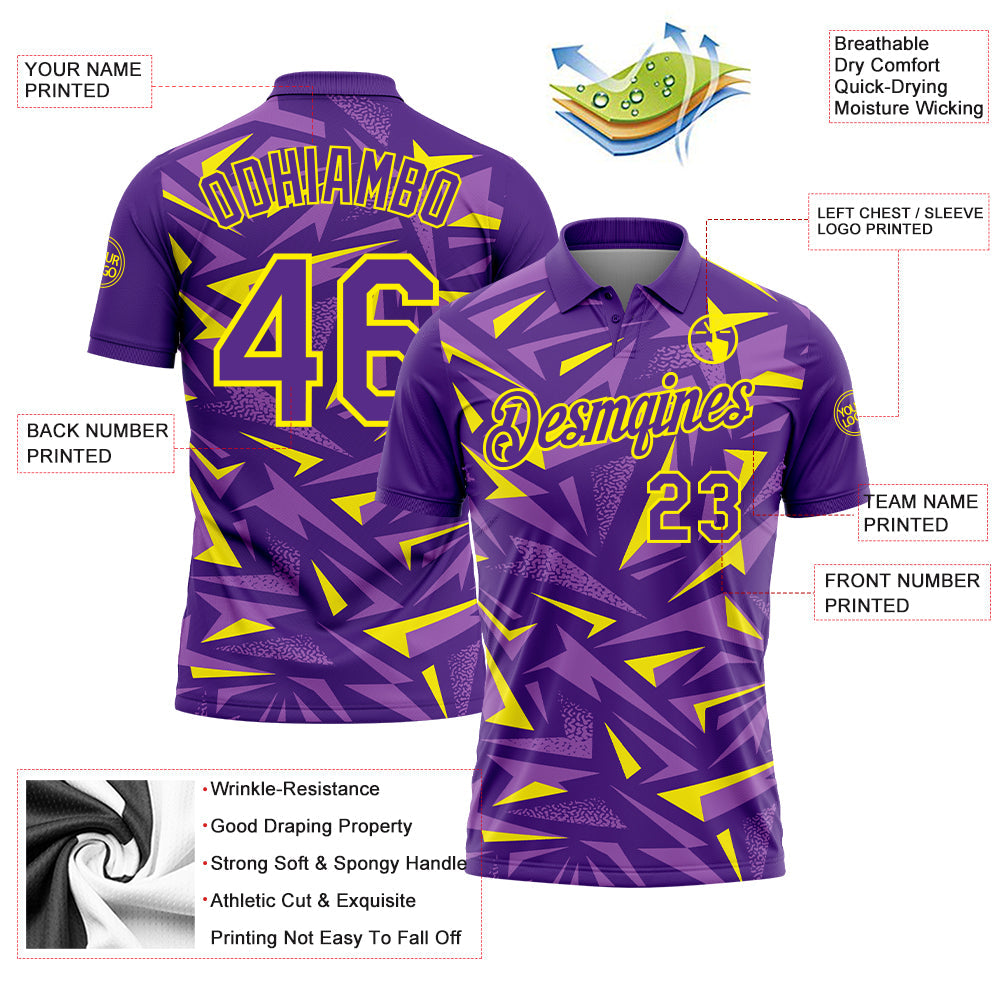 Custom Purple Medium Purple-Light Yellow Cyber Mecha E-sport Geometric Shards Spike Performance Polo Shirt view 3