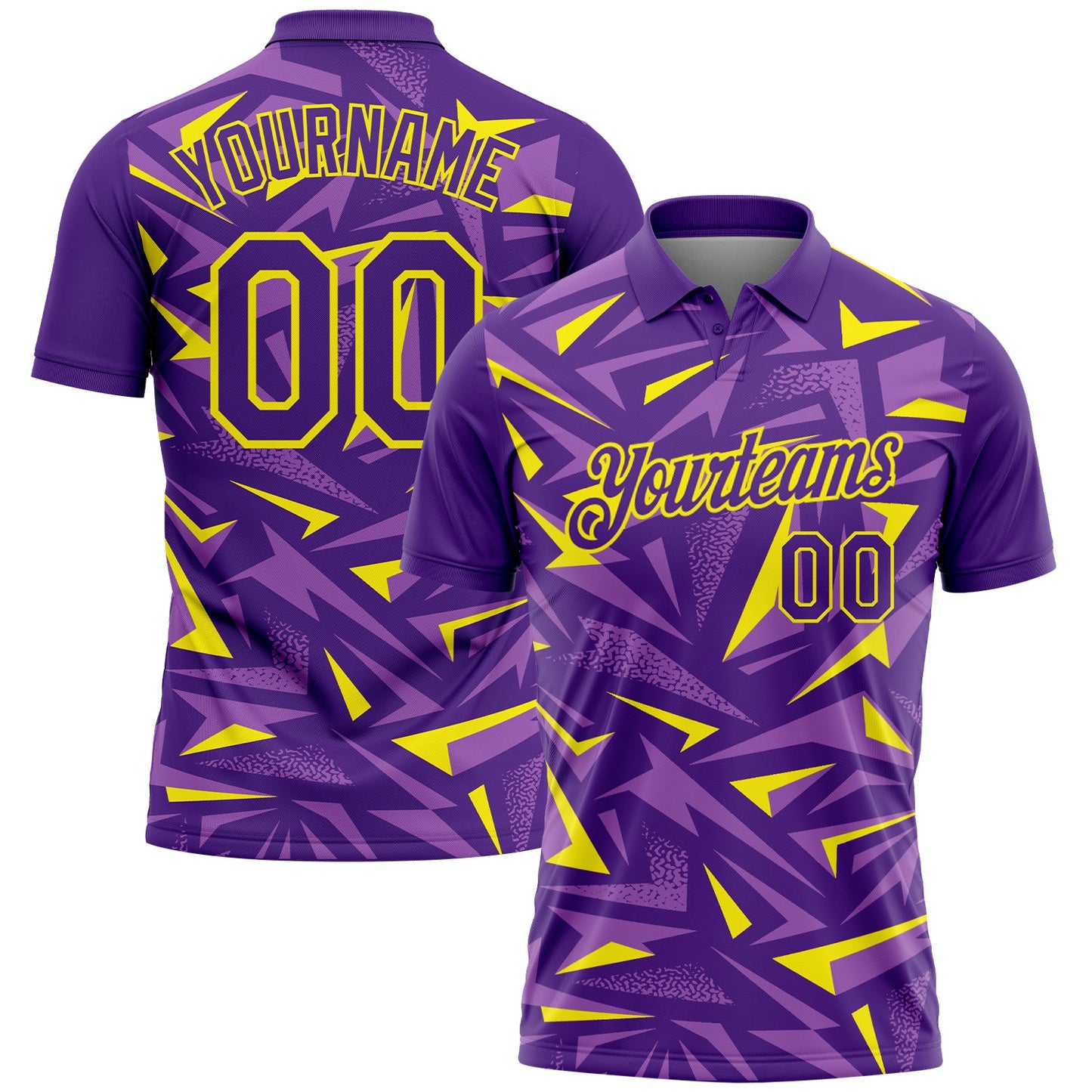 Custom Purple Medium Purple-Light Yellow Cyber Mecha E-sport Geometric Shards Spike Performance Polo Shirt - Main View