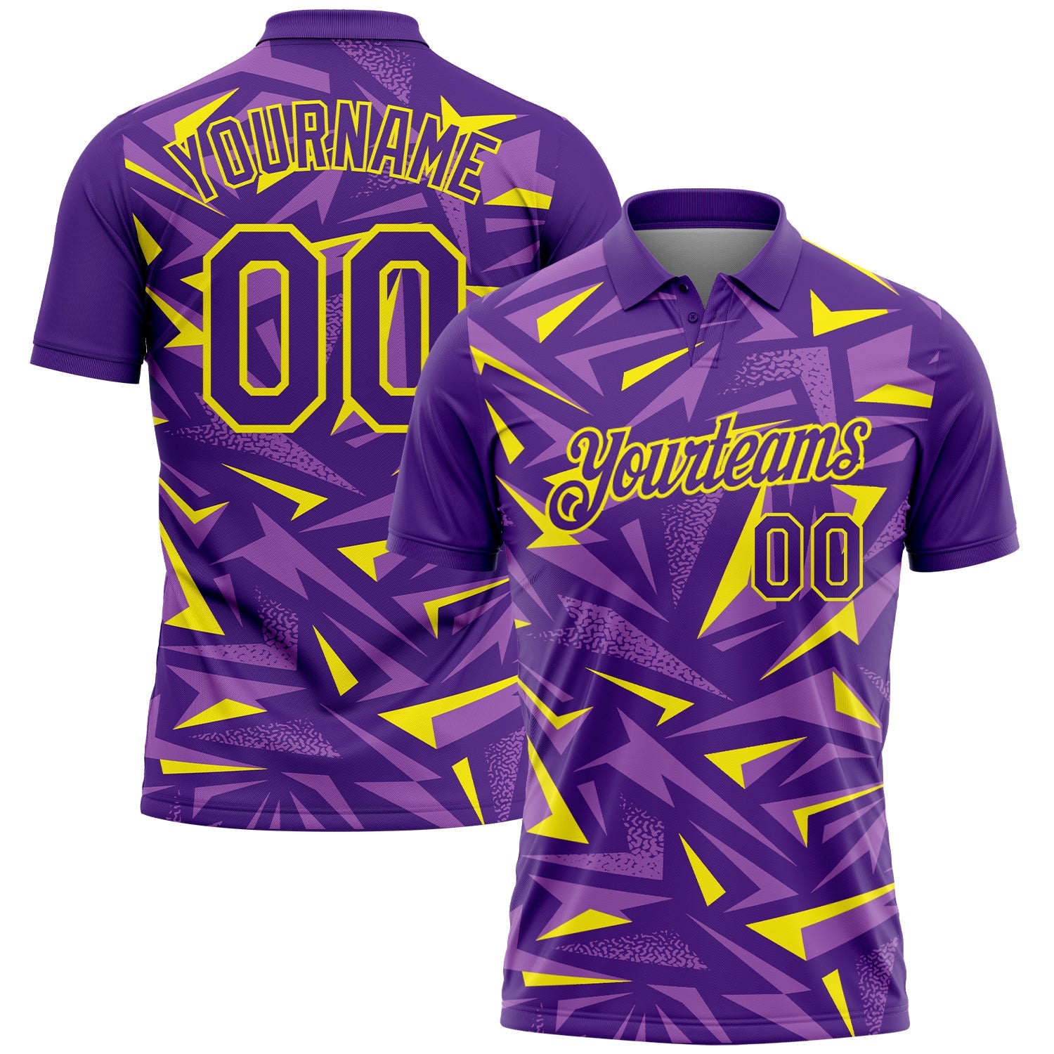 Custom Purple Medium Purple-Light Yellow Cyber Mecha E-sport Geometric Shards Spike Performance Polo Shirt - Main View