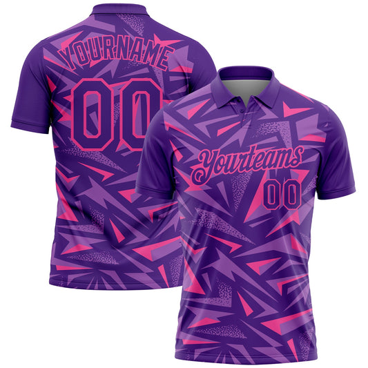 Custom Purple Medium Purple-Pink Cyber Mecha E-sport Geometric Shards Spike Performance Polo Shirt - Main View