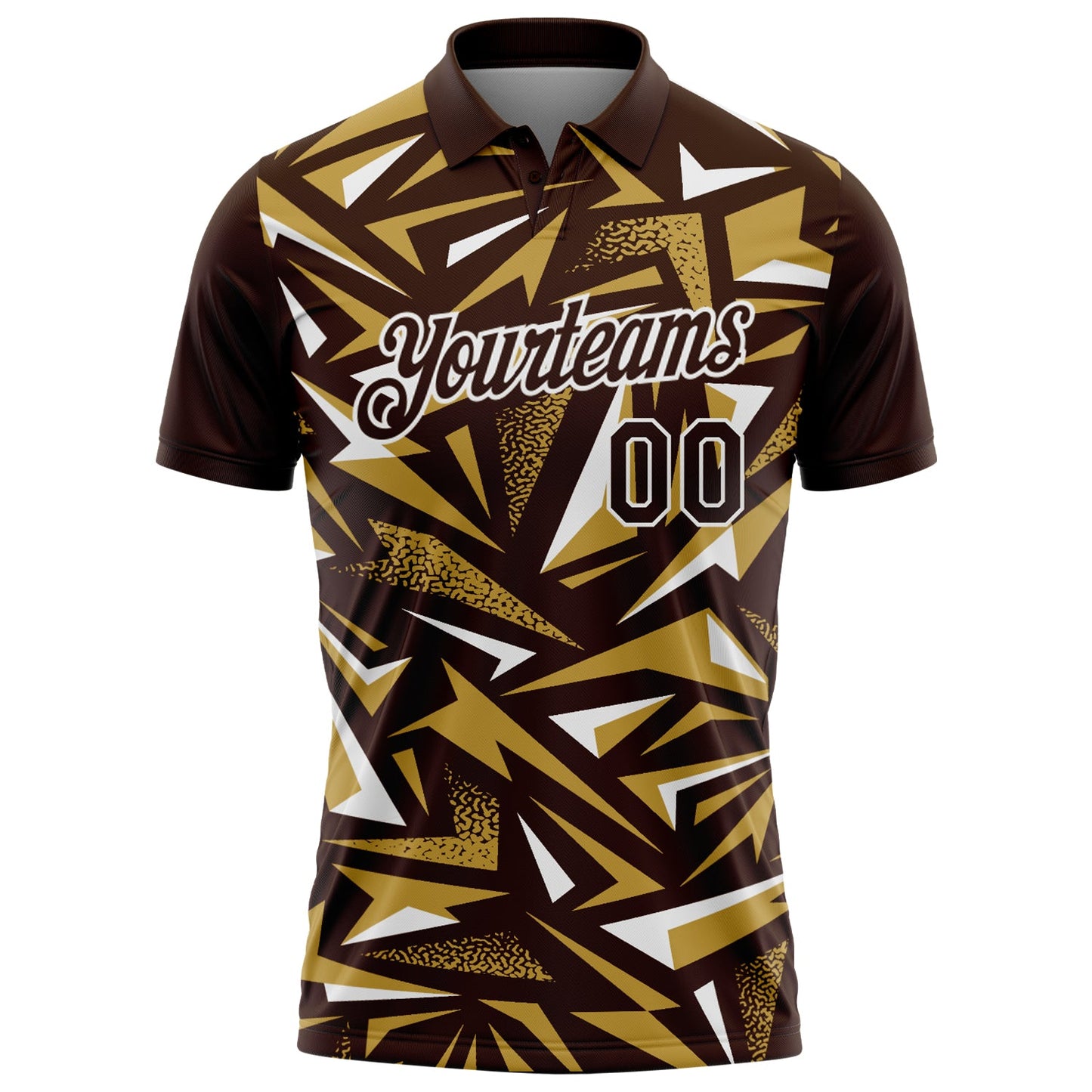 Custom Brown Old Gold-White Cyber Mecha E-sport Geometric Shards Spike Performance Polo Shirt view 2