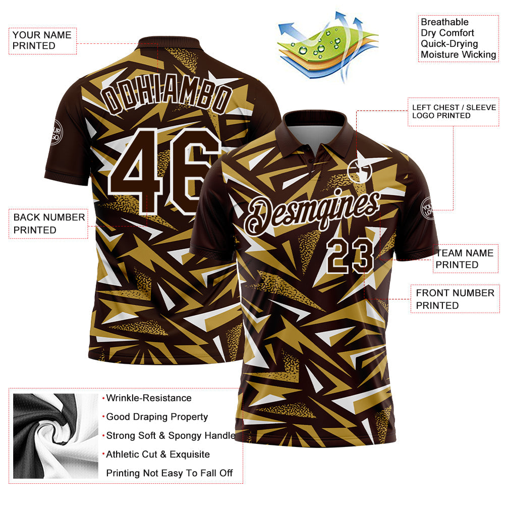 Custom Brown Old Gold-White Cyber Mecha E-sport Geometric Shards Spike Performance Polo Shirt view 3