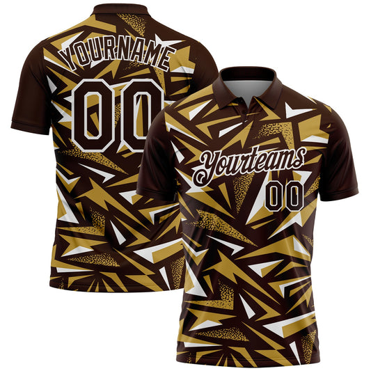 Custom Brown Old Gold-White Cyber Mecha E-sport Geometric Shards Spike Performance Polo Shirt - Main View