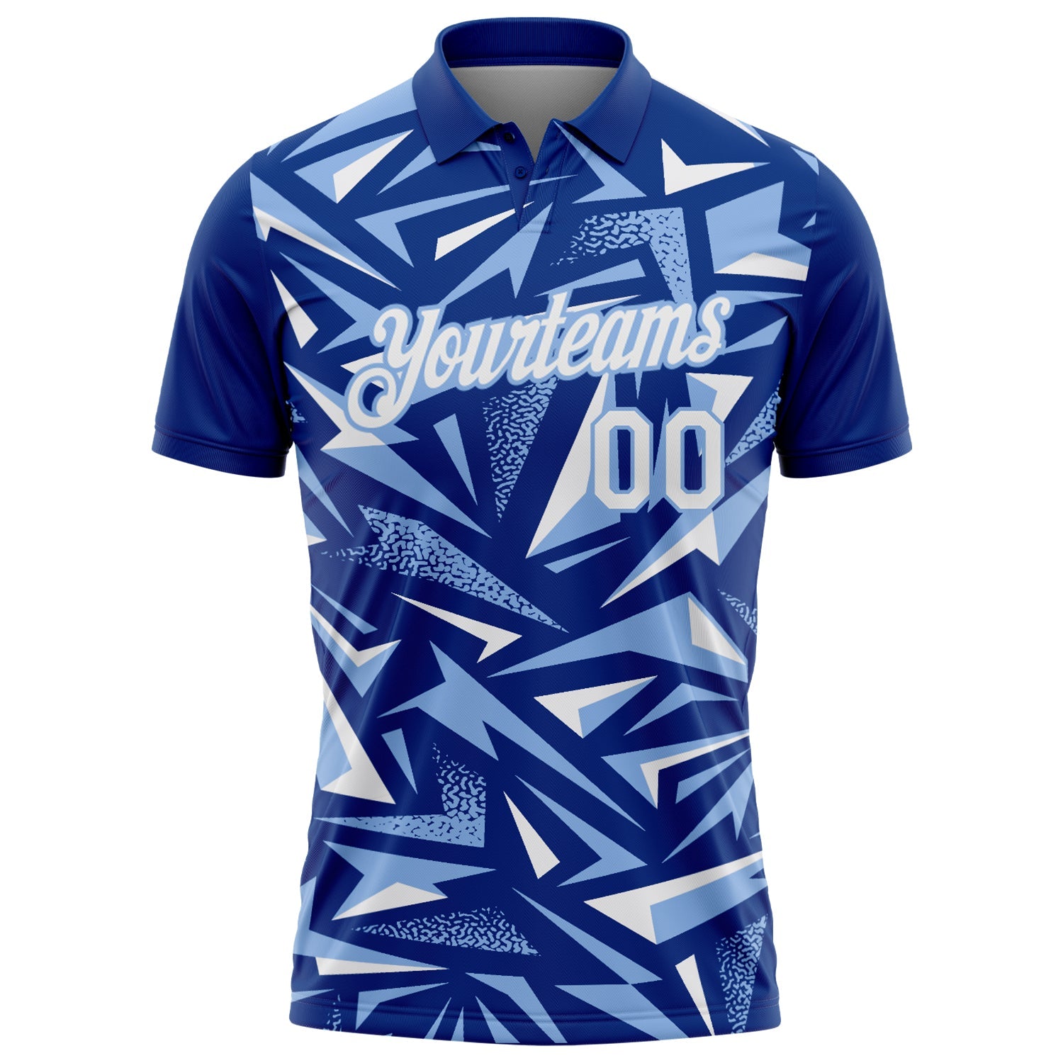 Custom Royal White-Light Blue Cyber Mecha E-sport Geometric Shards Spike Performance Polo Shirt view 2