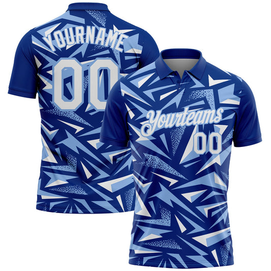 Custom Royal White-Light Blue Cyber Mecha E-sport Geometric Shards Spike Performance Polo Shirt - Main View