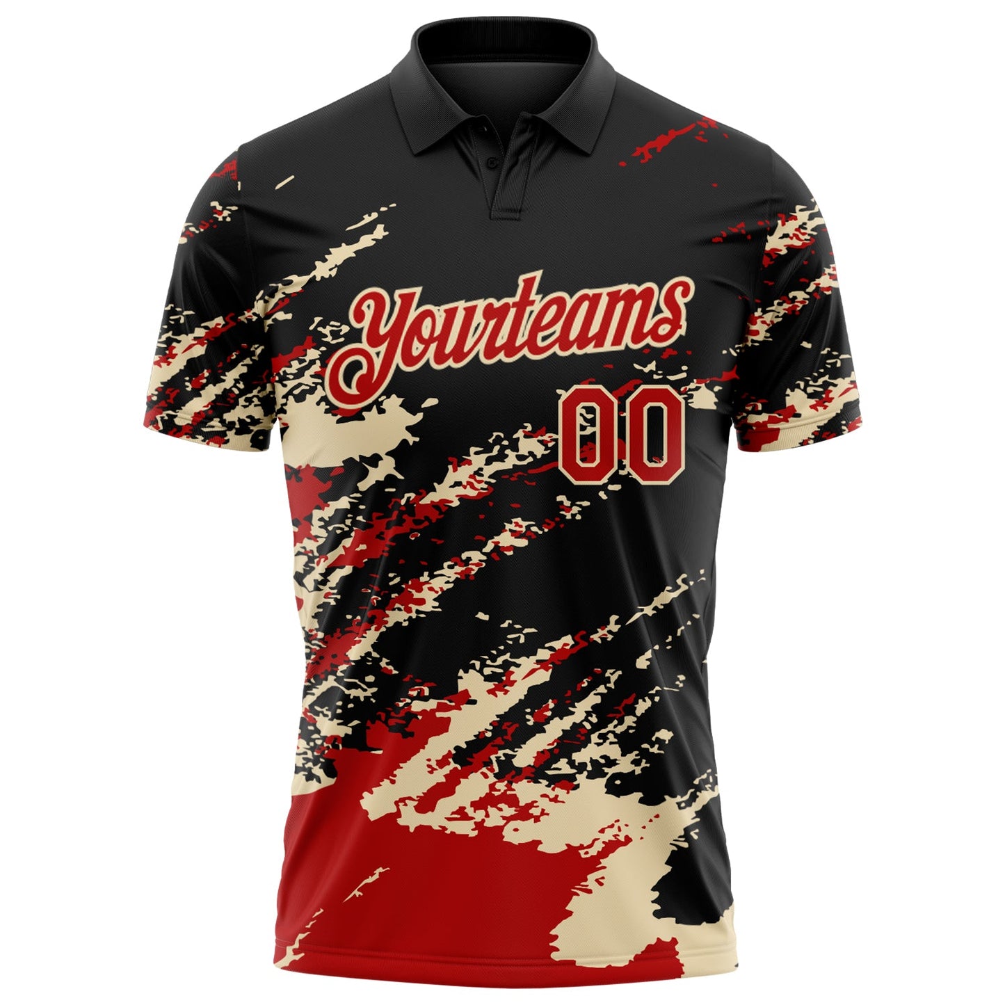 Custom Black Red-Cream Brush Stroke Shatter Splatter Performance Polo Shirt view 2