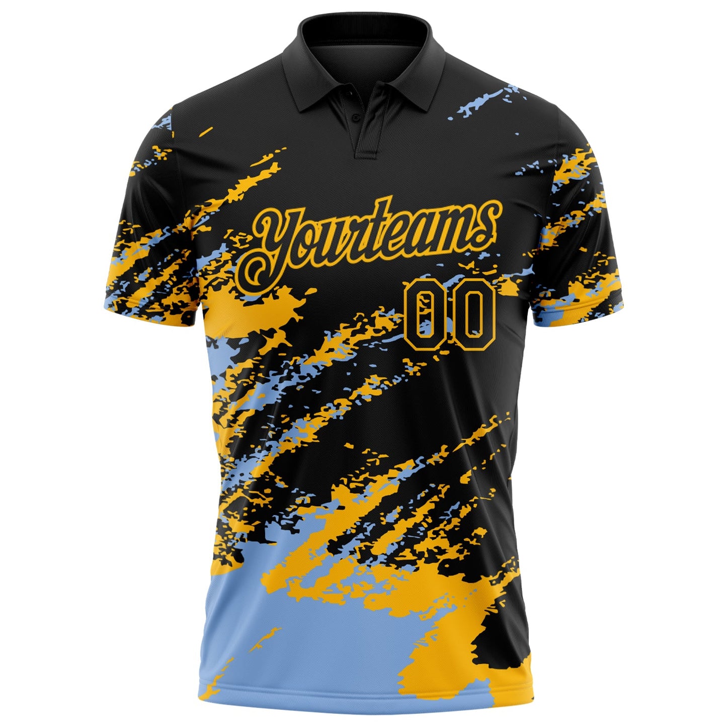 Custom Black Light Blue-Gold Brush Stroke Shatter Splatter Performance Polo Shirt view 2