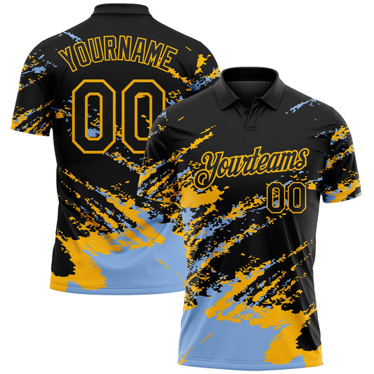 Custom Black Light Blue-Gold Brush Stroke Shatter Splatter Performance Polo Shirt - Main View