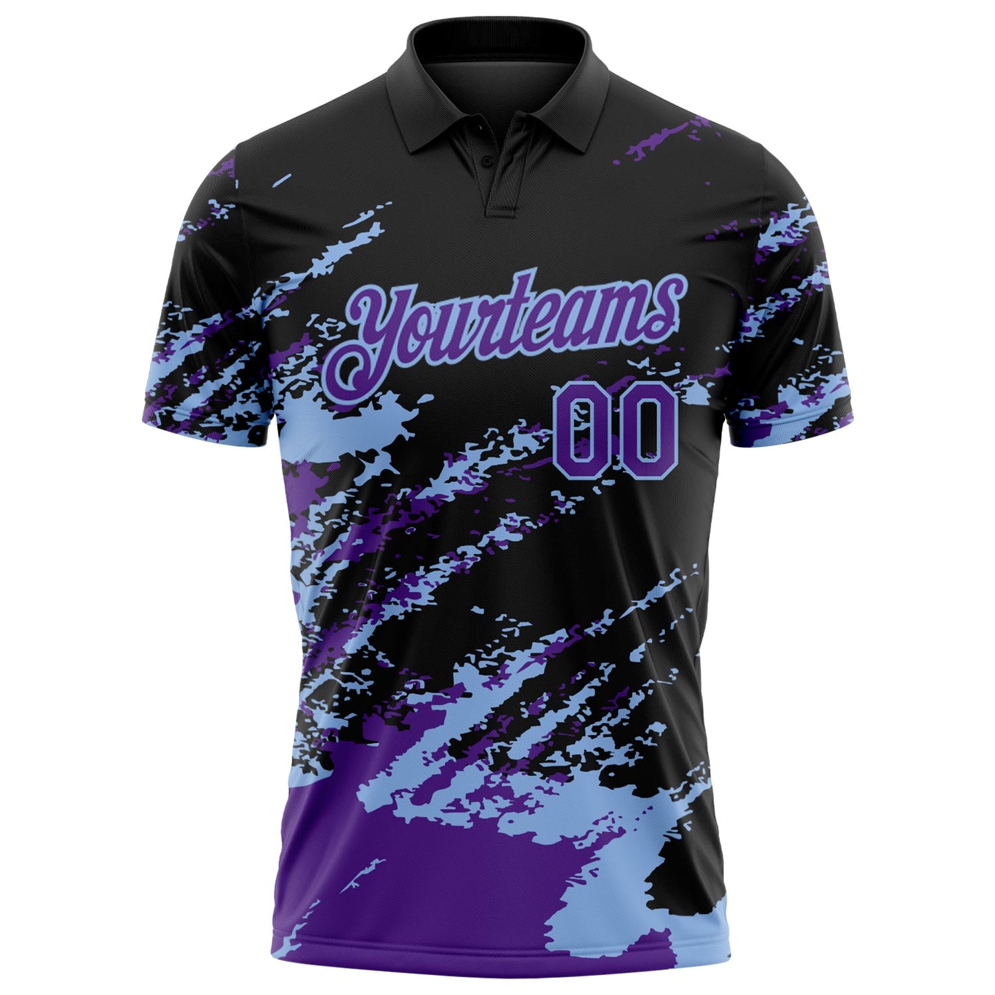 Custom Black Purple-Light Blue Brush Stroke Shatter Splatter Performance Polo Shirt view 2