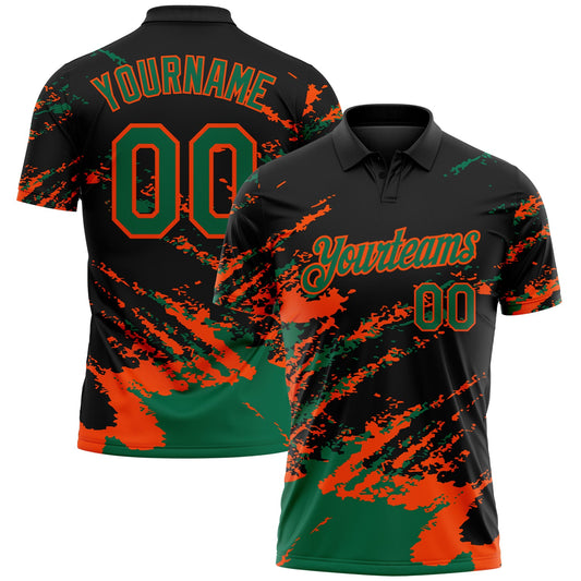 Custom Black Kelly Green-Orange Brush Stroke Shatter Splatter Performance Polo Shirt - Main View
