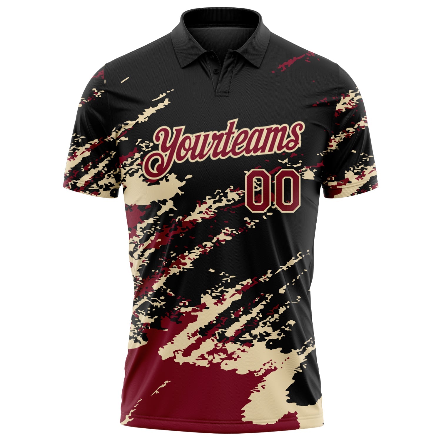 Custom Black Crimson-Cream Brush Stroke Shatter Splatter Performance Polo Shirt view 2