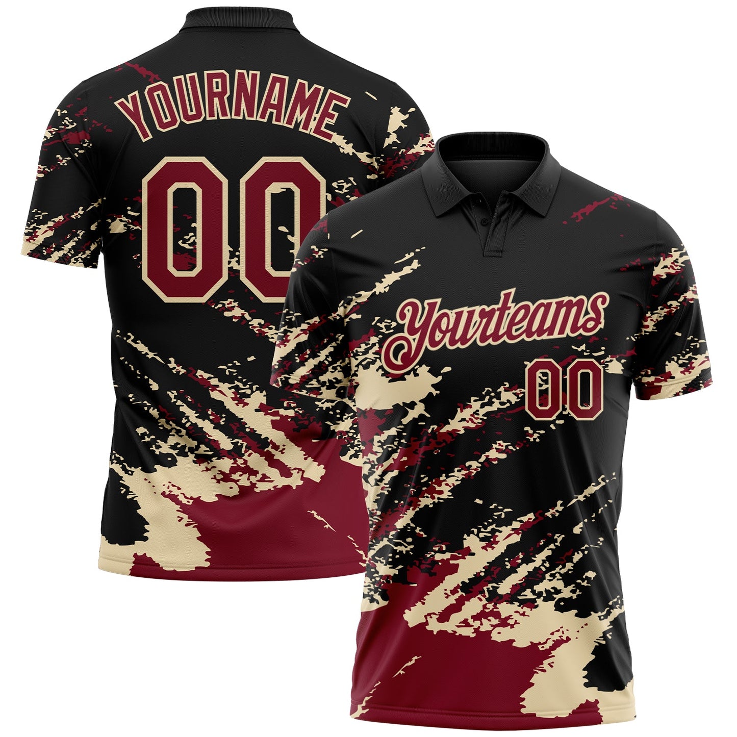 Custom Black Crimson-Cream Brush Stroke Shatter Splatter Performance Polo Shirt - Main View