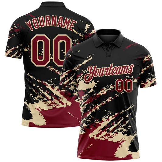Custom Black Crimson-Cream Brush Stroke Shatter Splatter Performance Polo Shirt - Main View