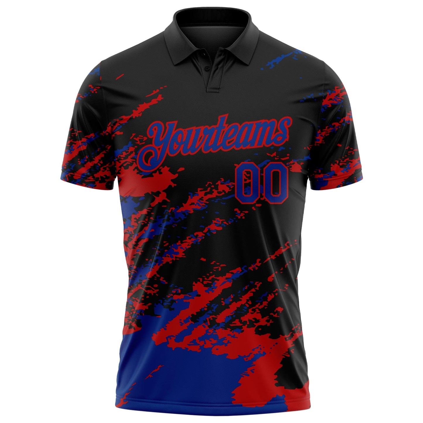 Custom Black Royal-Red Brush Stroke Shatter Splatter Performance Polo Shirt view 2