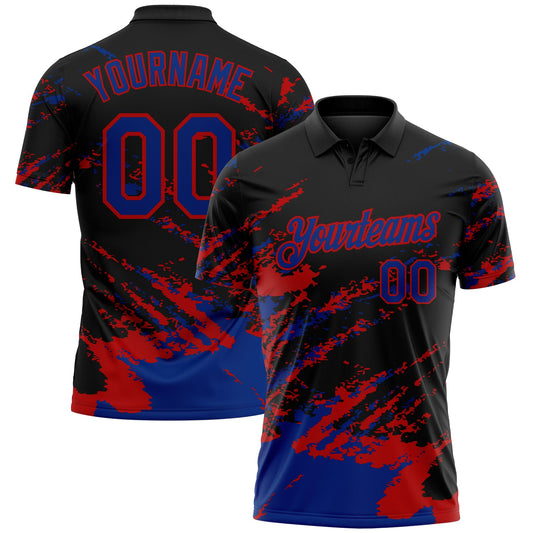Custom Black Royal-Red Brush Stroke Shatter Splatter Performance Polo Shirt - Main View