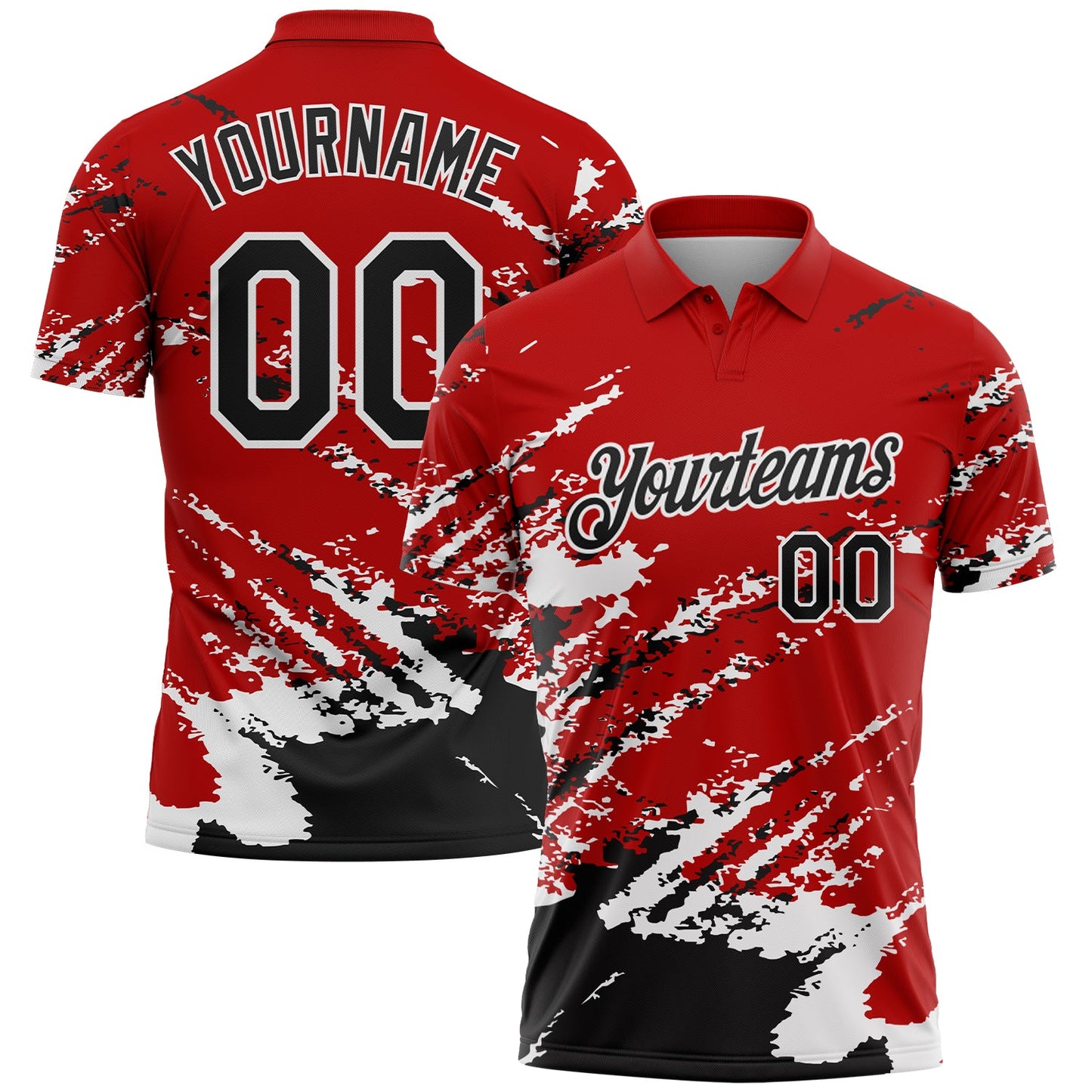 Custom Red Black-White Brush Stroke Shatter Splatter Performance Polo Shirt - Main View
