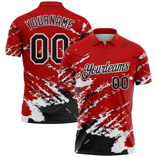 Custom Red Black-White Brush Stroke Shatter Splatter Performance Polo Shirt - Main View