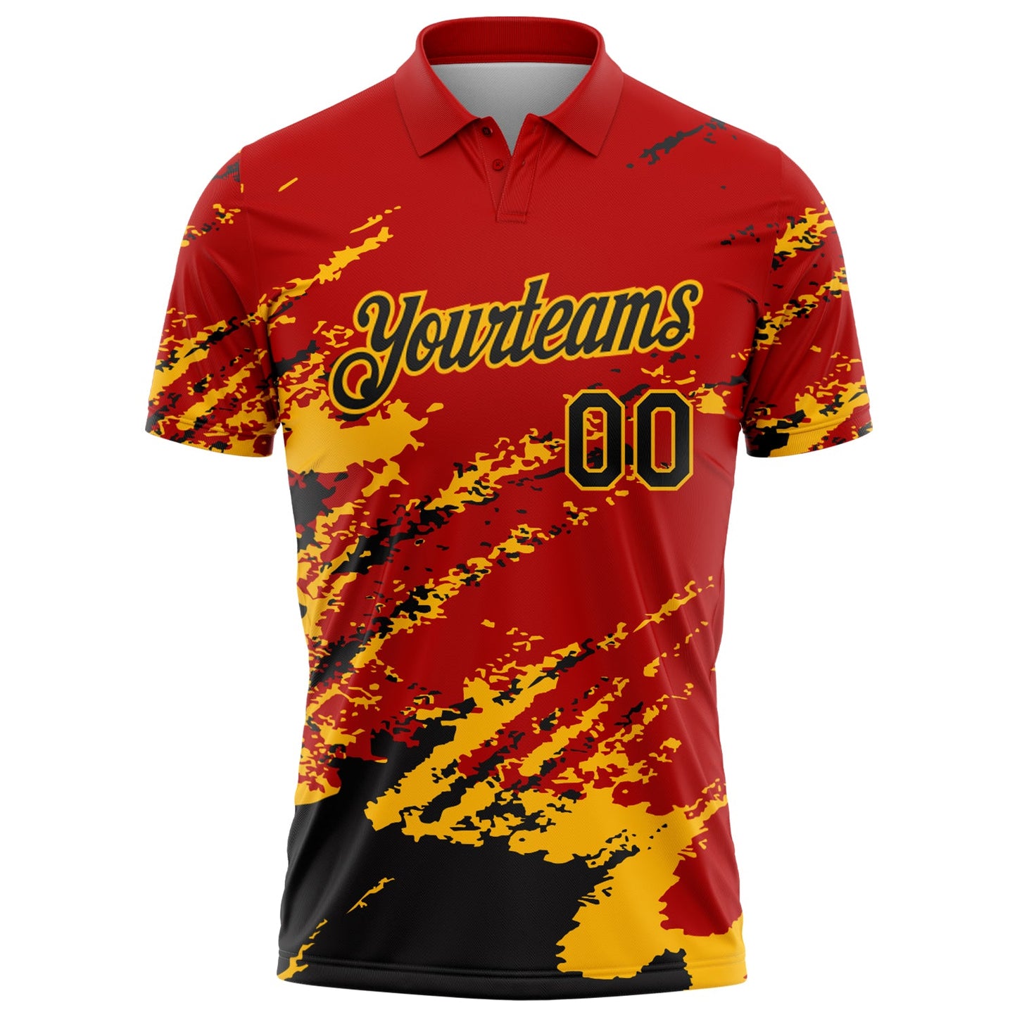 Custom Red Black-Gold Brush Stroke Shatter Splatter Performance Polo Shirt view 2