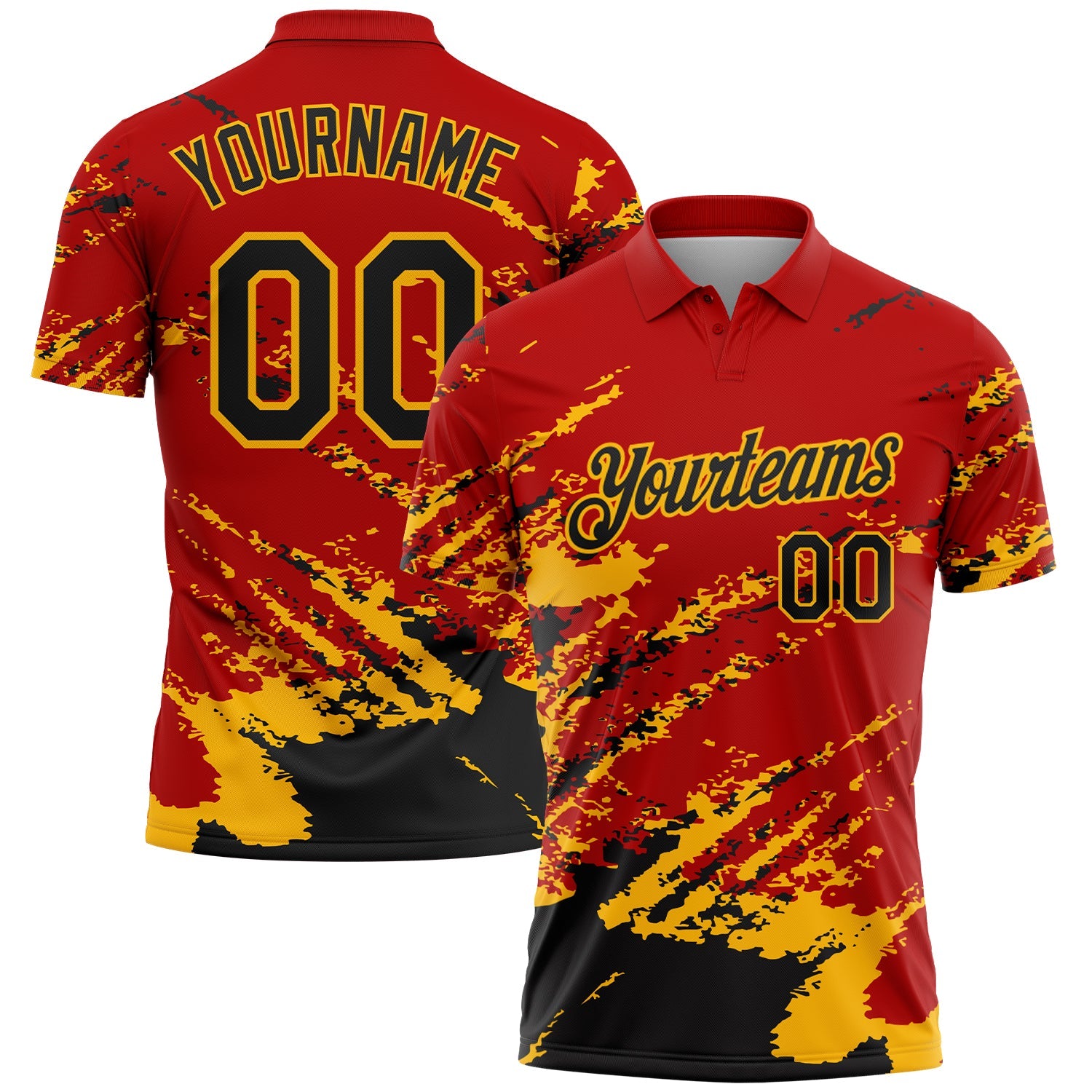Custom Red Black-Gold Brush Stroke Shatter Splatter Performance Polo Shirt - Main View