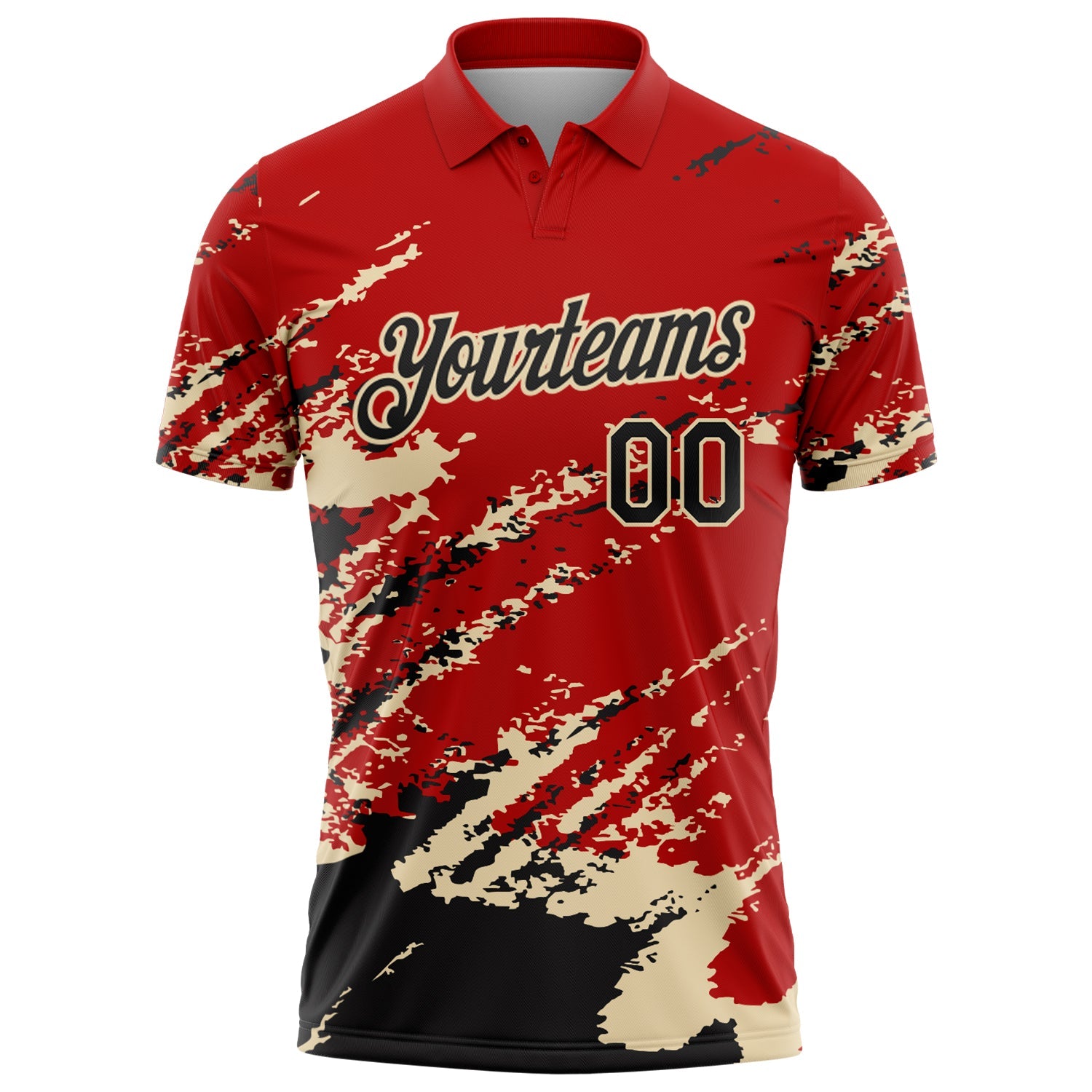 Custom Red Black-Cream Brush Stroke Shatter Splatter Performance Polo Shirt view 2