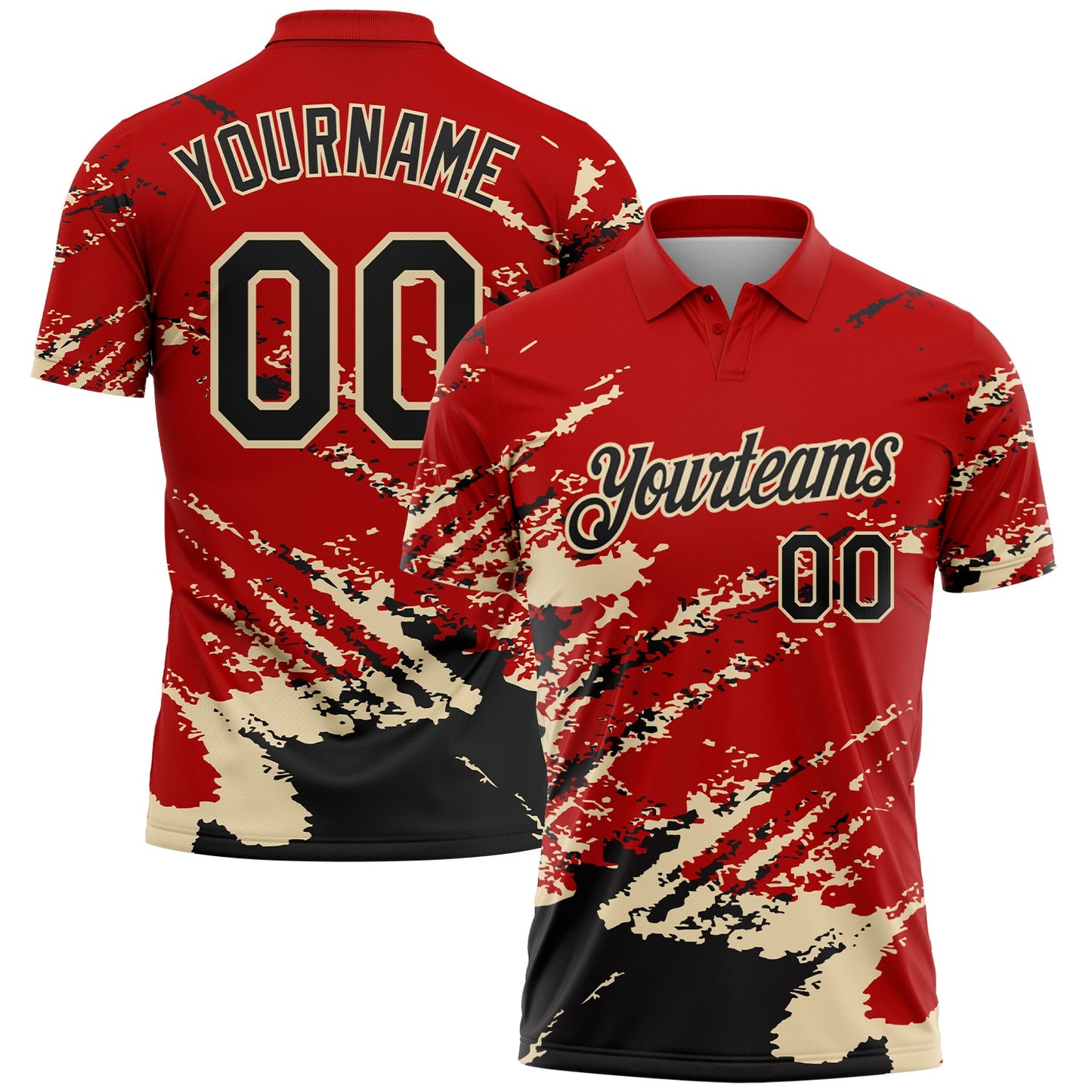 Custom Red Black-Cream Brush Stroke Shatter Splatter Performance Polo Shirt - Main View