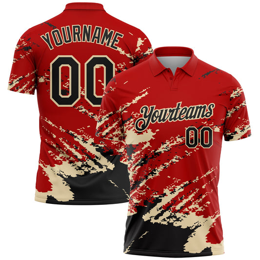 Custom Red Black-Cream Brush Stroke Shatter Splatter Performance Polo Shirt - Main View