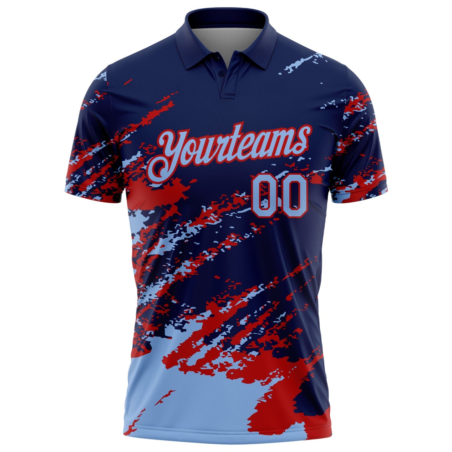 Custom Navy Light Blue-Red Brush Stroke Shatter Splatter Performance Polo Shirt view 2