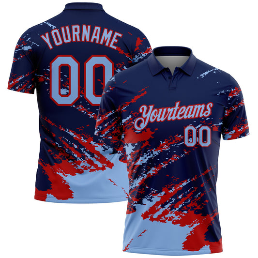 Custom Navy Light Blue-Red Brush Stroke Shatter Splatter Performance Polo Shirt - Main View