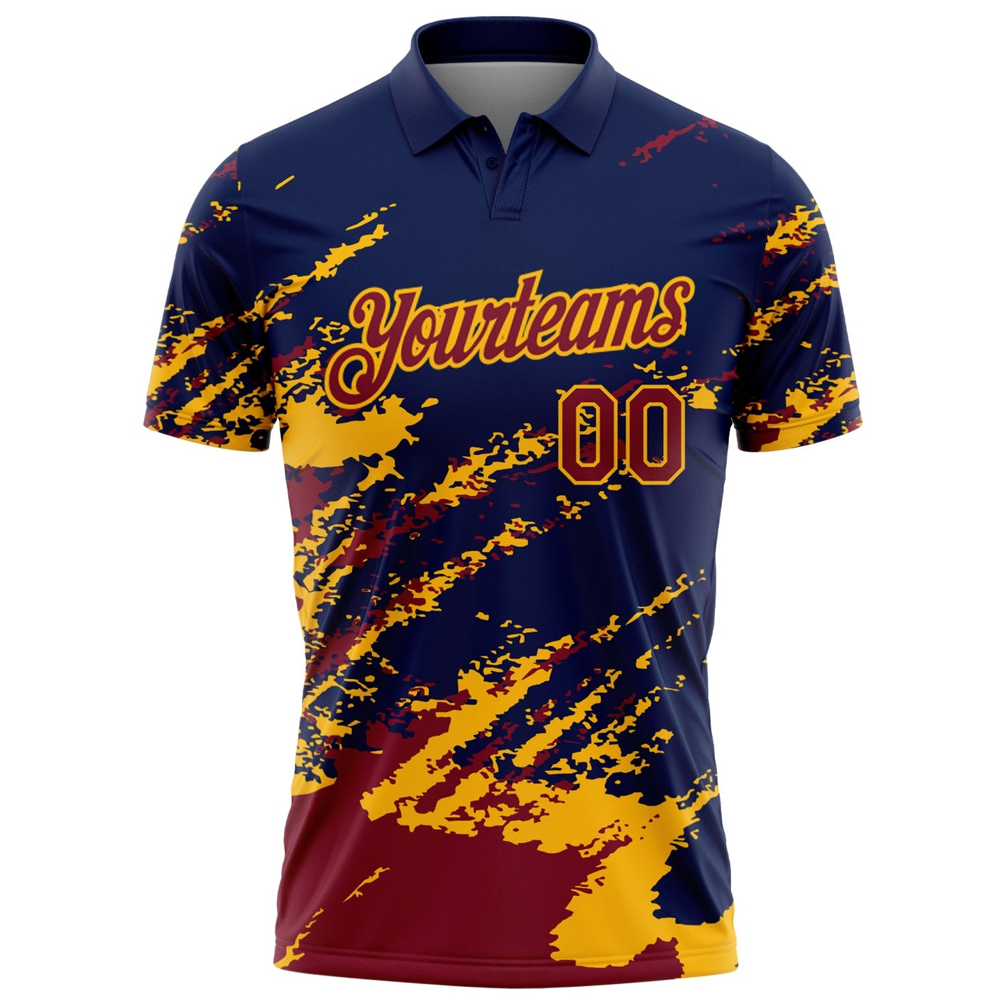 Custom Navy Crimson-Gold Brush Stroke Shatter Splatter Performance Polo Shirt view 2