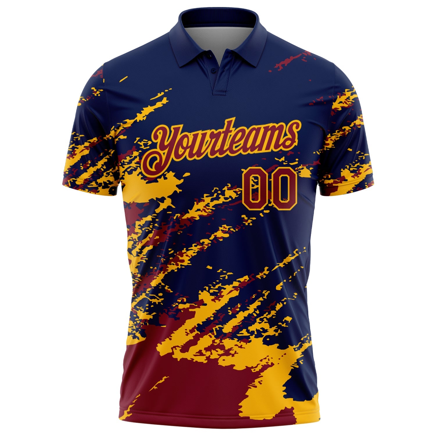 Custom Navy Crimson-Gold Brush Stroke Shatter Splatter Performance Polo Shirt view 2