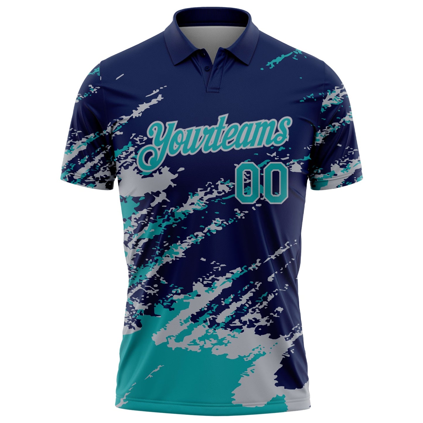 Custom Navy Teal-Gray Brush Stroke Shatter Splatter Performance Polo Shirt view 2