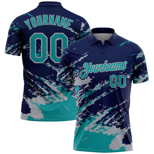 Custom Navy Teal-Gray Brush Stroke Shatter Splatter Performance Polo Shirt - Main View