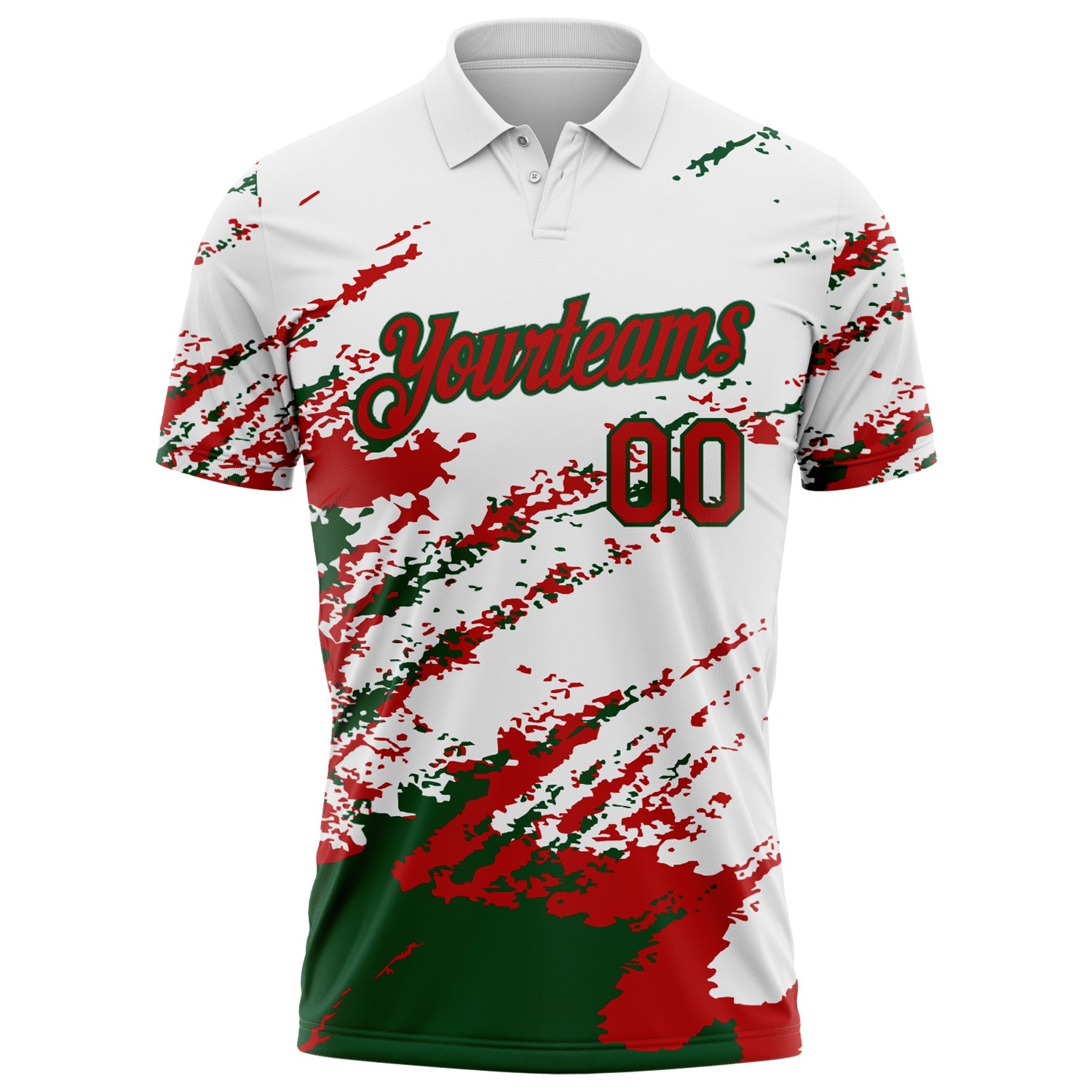 Custom White Red-Green Brush Stroke Shatter Splatter Performance Polo Shirt view 2