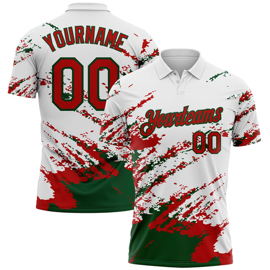 Custom White Red-Green Brush Stroke Shatter Splatter Performance Polo Shirt - Main View