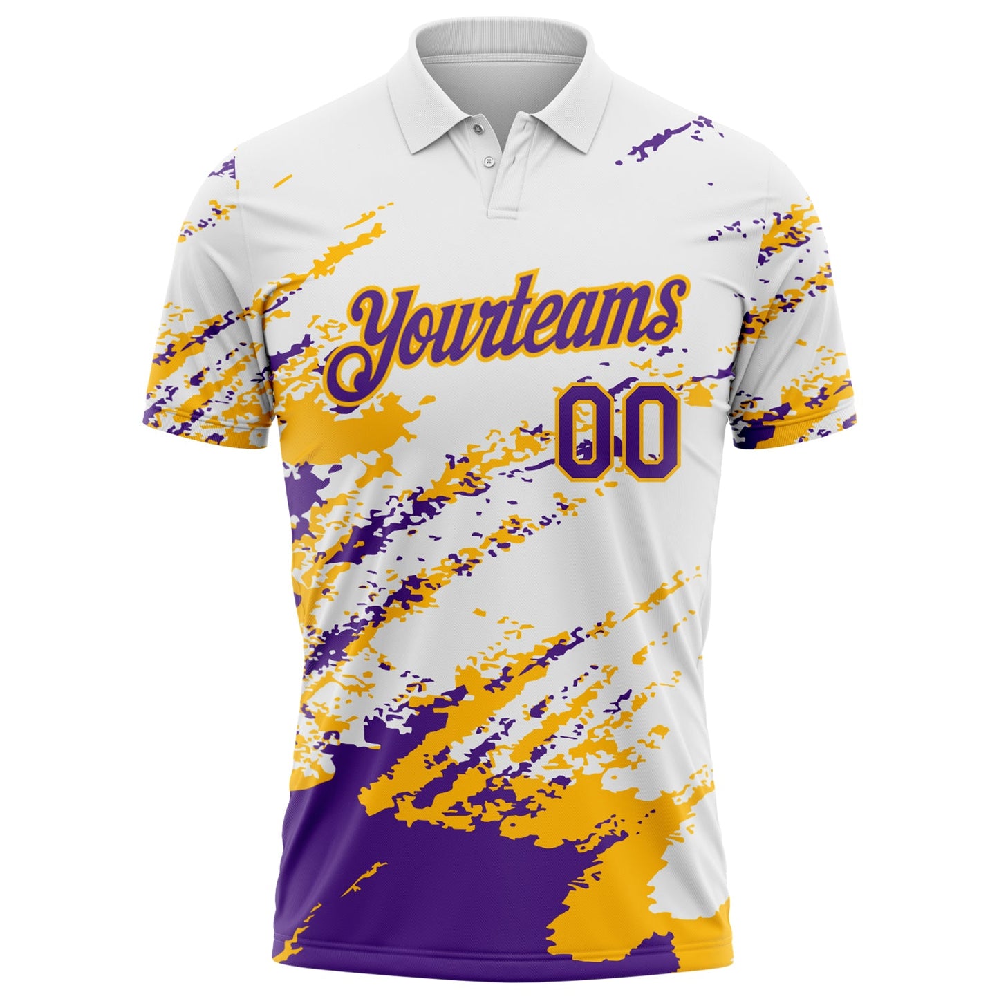 Custom White Purple-Gold Brush Stroke Shatter Splatter Performance Polo Shirt view 2