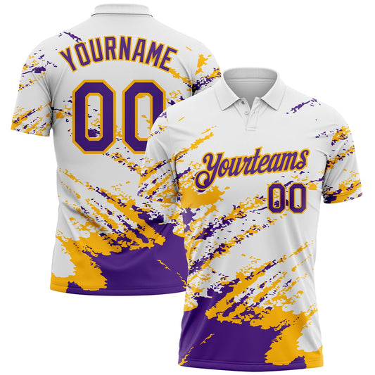 Custom White Purple-Gold Brush Stroke Shatter Splatter Performance Polo Shirt - Main View