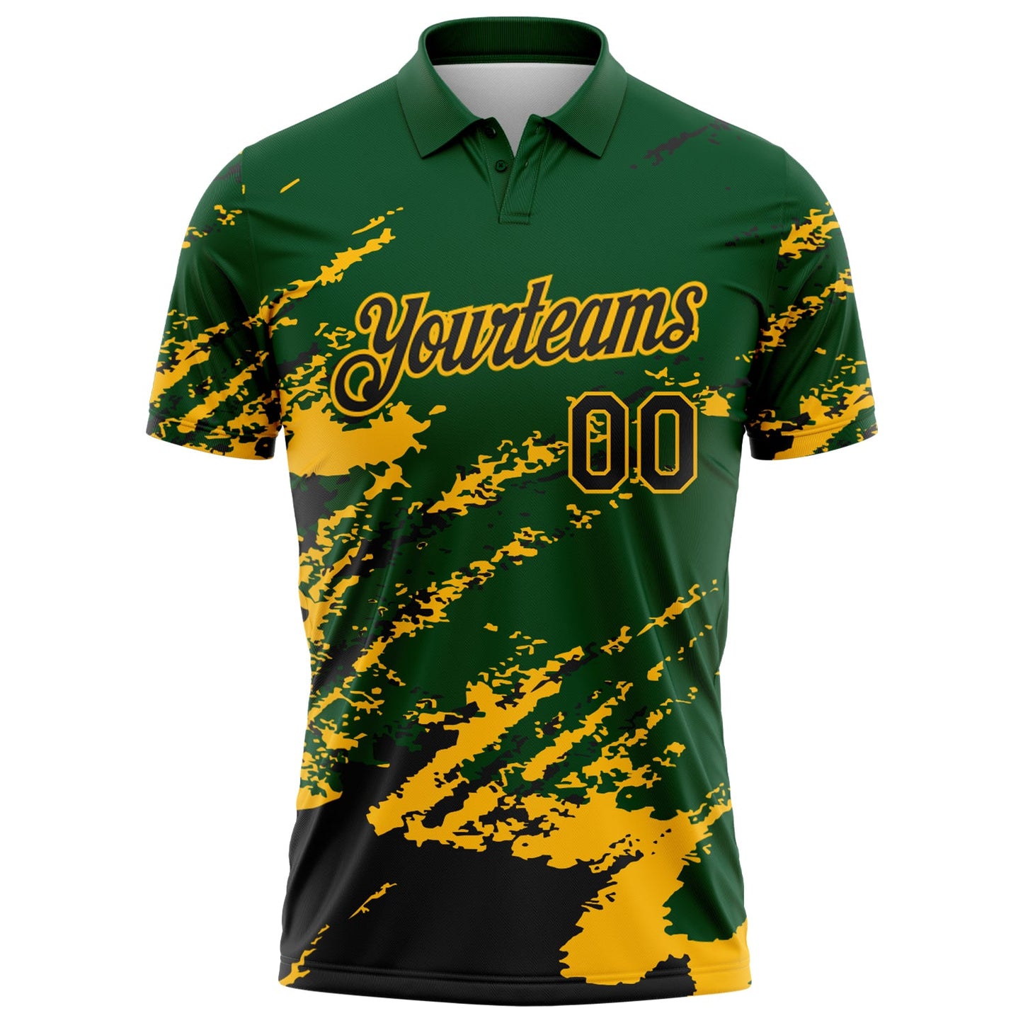 Custom Green Black-Gold Brush Stroke Shatter Splatter Performance Polo Shirt view 2