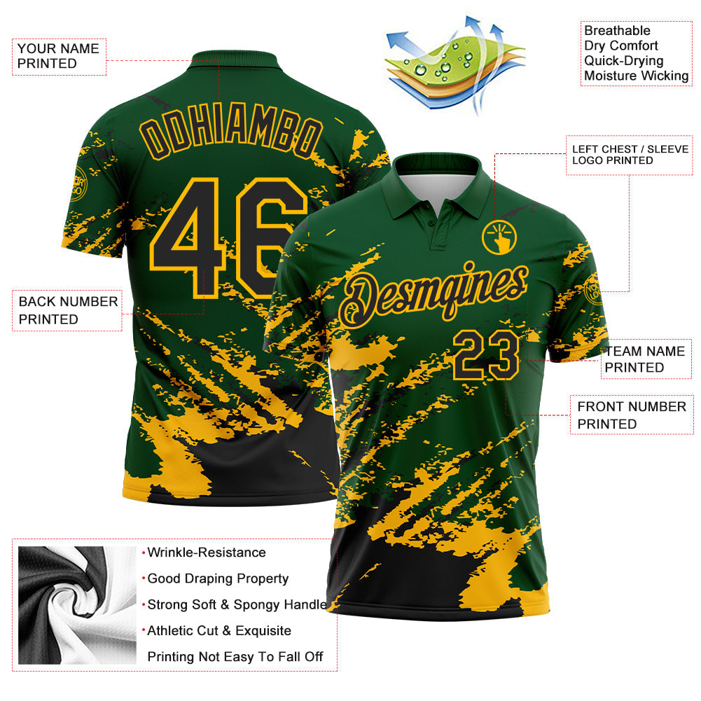 Custom Green Black-Gold Brush Stroke Shatter Splatter Performance Polo Shirt view 3