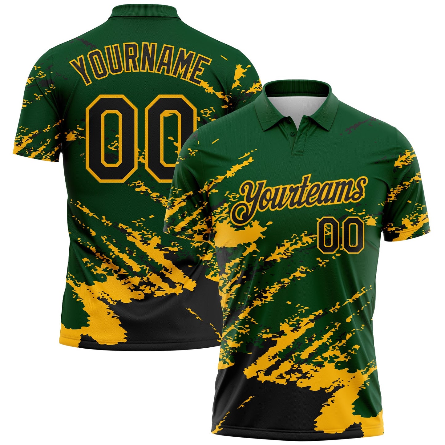 Custom Green Black-Gold Brush Stroke Shatter Splatter Performance Polo Shirt - Main View