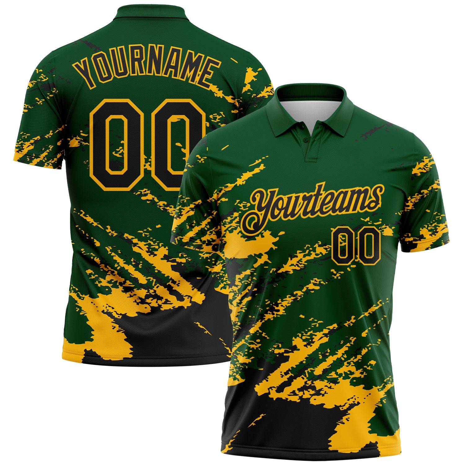 Custom Green Black-Gold Brush Stroke Shatter Splatter Performance Polo Shirt - Main View