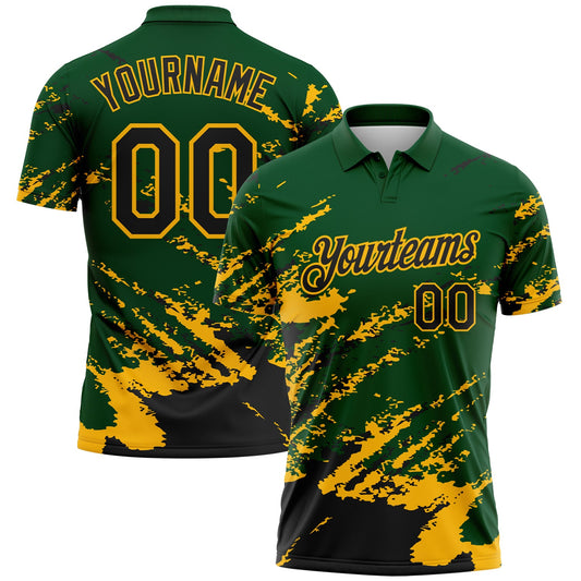 Custom Green Black-Gold Brush Stroke Shatter Splatter Performance Polo Shirt - Main View