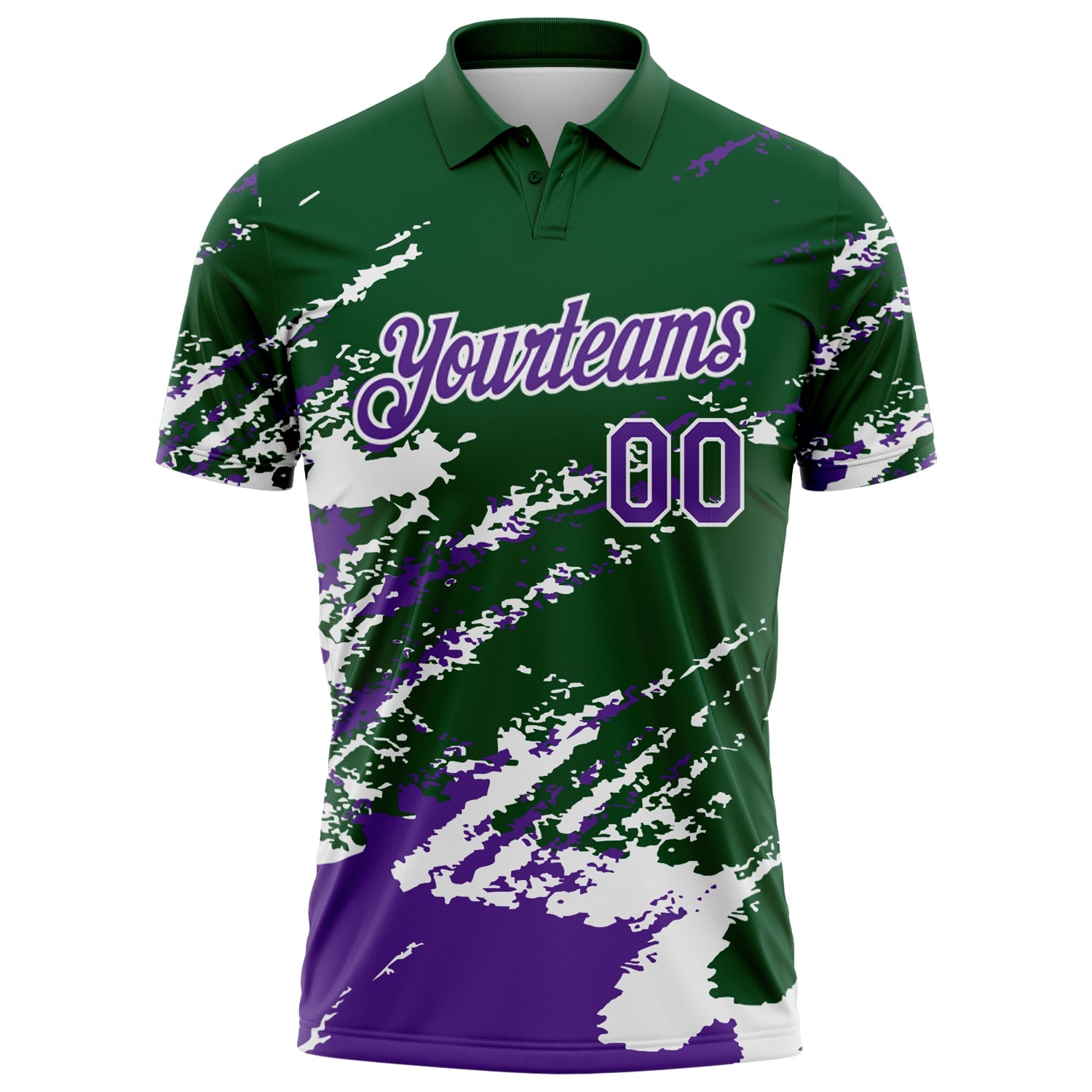 Custom Green Purple-White Brush Stroke Shatter Splatter Performance Polo Shirt view 2