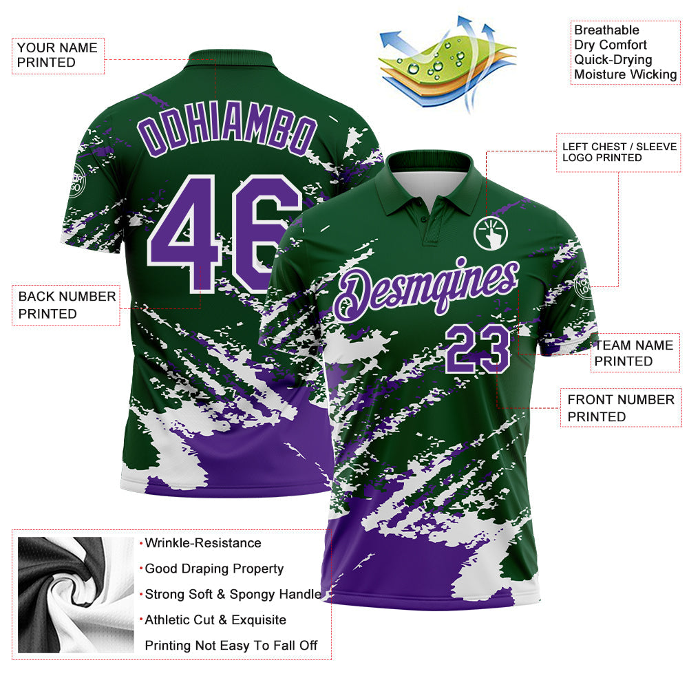Custom Green Purple-White Brush Stroke Shatter Splatter Performance Polo Shirt view 3