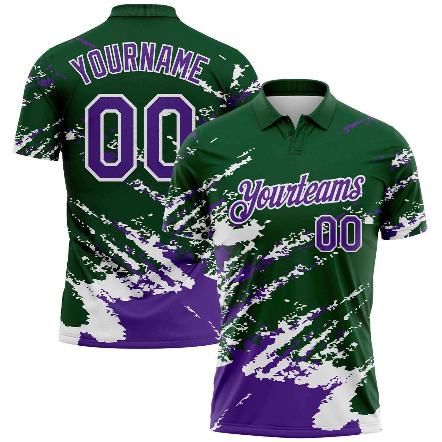 Custom Green Purple-White Brush Stroke Shatter Splatter Performance Polo Shirt - Main View
