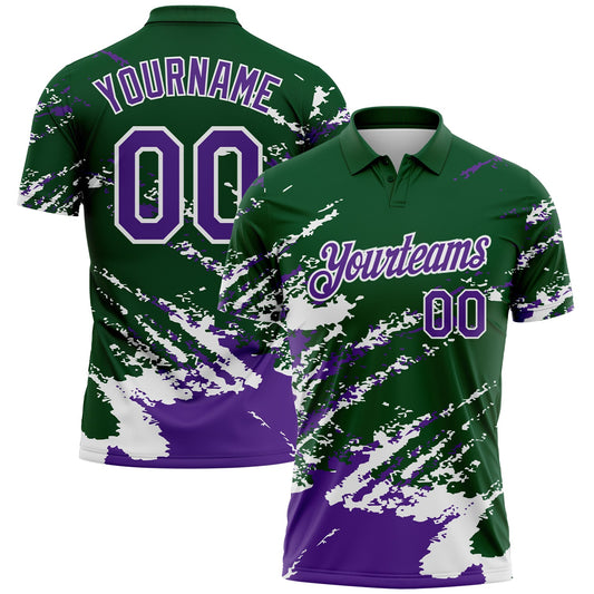 Custom Green Purple-White Brush Stroke Shatter Splatter Performance Polo Shirt - Main View