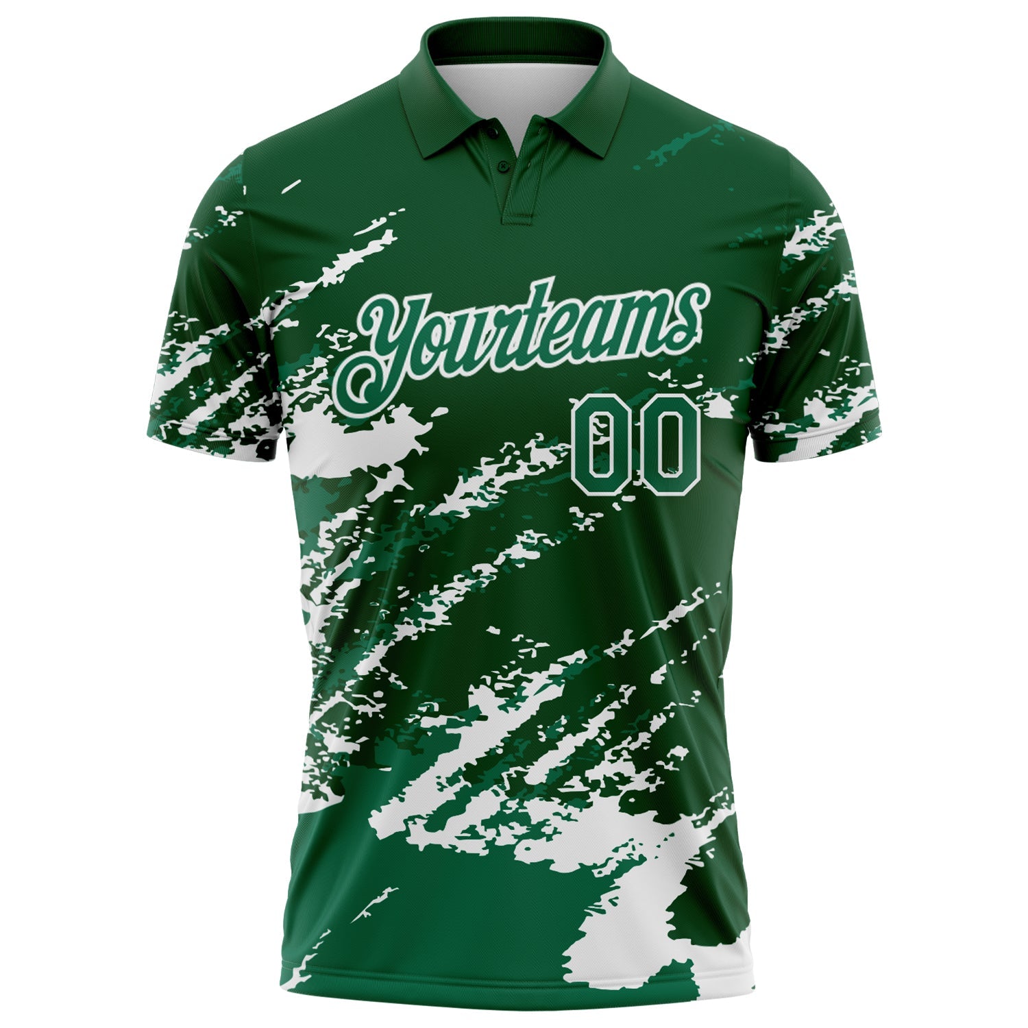 Custom Green Kelly Green-White Brush Stroke Shatter Splatter Performance Polo Shirt view 2