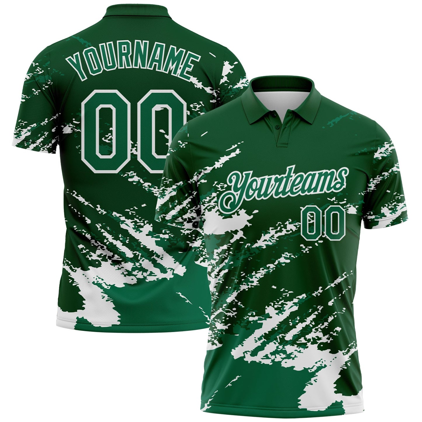 Custom Green Kelly Green-White Brush Stroke Shatter Splatter Performance Polo Shirt - Main View