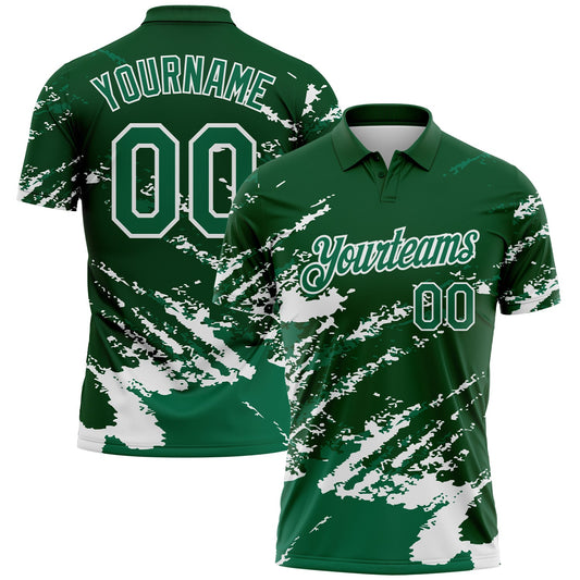 Custom Green Kelly Green-White Brush Stroke Shatter Splatter Performance Polo Shirt - Main View